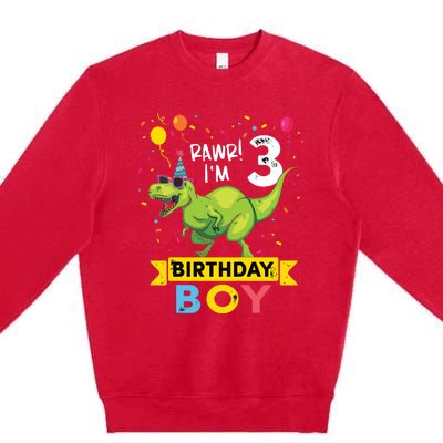 3 Year Old 3rd Birthday Rex Dinosaur Premium Crewneck Sweatshirt