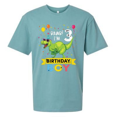 3 Year Old 3rd Birthday Rex Dinosaur Sueded Cloud Jersey T-Shirt