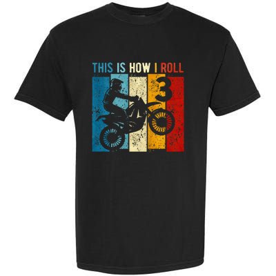 3 Year Old Birthday Boy Motocross 3rd Birthday Dirt Bike Garment-Dyed Heavyweight T-Shirt