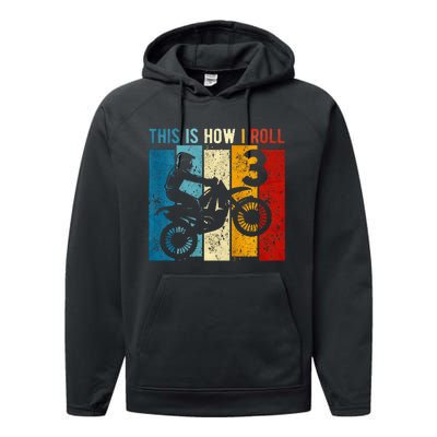 3 Year Old Birthday Boy Motocross 3rd Birthday Dirt Bike Performance Fleece Hoodie