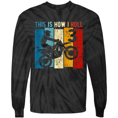 3 Year Old Birthday Boy Motocross 3rd Birthday Dirt Bike Tie-Dye Long Sleeve Shirt