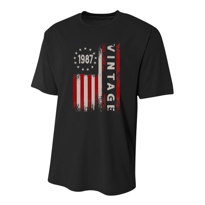 36 Year Old Gifts Vintage 1987 American Flag 36th Birthday Youth Performance Sprint T-Shirt