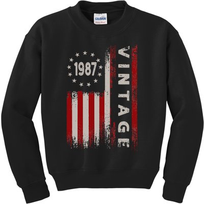 36 Year Old Gifts Vintage 1987 American Flag 36th Birthday Kids Sweatshirt