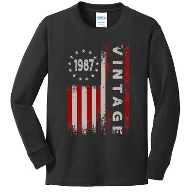 36 Year Old Gifts Vintage 1987 American Flag 36th Birthday Kids Long Sleeve Shirt