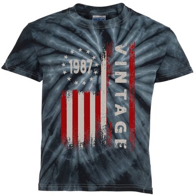 36 Year Old Gifts Vintage 1987 American Flag 36th Birthday Kids Tie-Dye T-Shirt