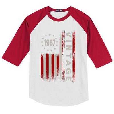 36 Year Old Gifts Vintage 1987 American Flag 36th Birthday Kids Colorblock Raglan Jersey