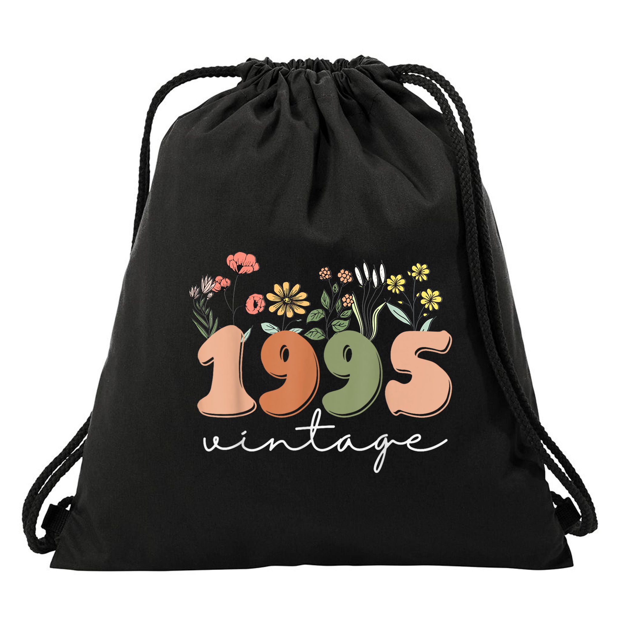 30 Years Old Vintage 1995 30th Birthday Wildflower Drawstring Bag