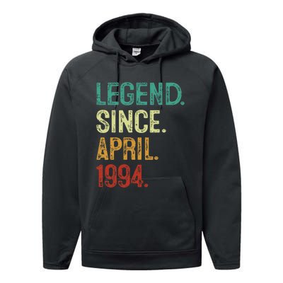 30 Years Old Legend Since April 1994 30th Birthday Performance Fleece Hoodie