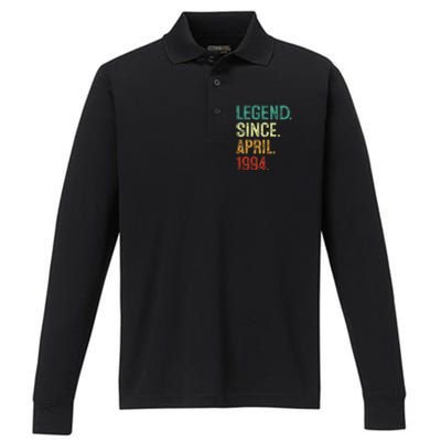 30 Years Old Legend Since April 1994 30th Birthday Performance Long Sleeve Polo