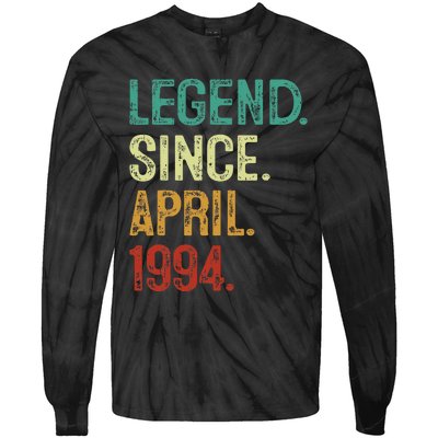 30 Years Old Legend Since April 1994 30th Birthday Tie-Dye Long Sleeve Shirt