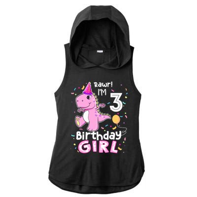 3 Year Old Dinosaur Birthday 3rd T Rex Dino Three Saurus Ladies PosiCharge Tri-Blend Wicking Draft Hoodie Tank