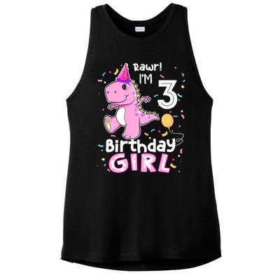 3 Year Old Dinosaur Birthday 3rd T Rex Dino Three Saurus Ladies PosiCharge Tri-Blend Wicking Tank