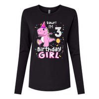 3 Year Old Dinosaur Birthday 3rd T Rex Dino Three Saurus Womens Cotton Relaxed Long Sleeve T-Shirt