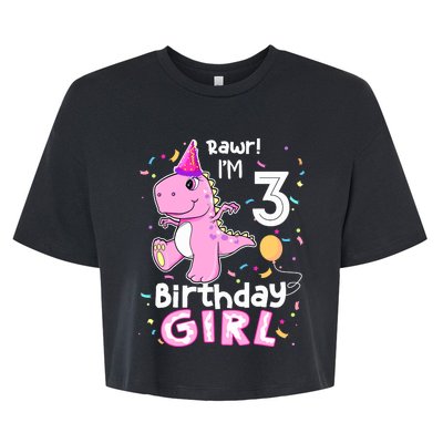 3 Year Old Dinosaur Birthday 3rd T Rex Dino Three Saurus Bella+Canvas Jersey Crop Tee