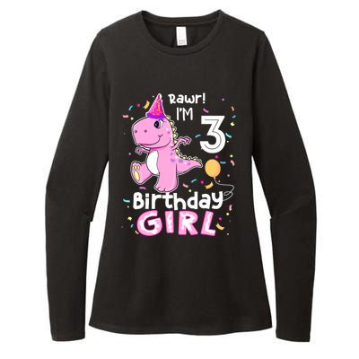 3 Year Old Dinosaur Birthday 3rd T Rex Dino Three Saurus Womens CVC Long Sleeve Shirt