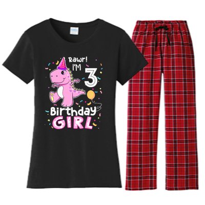 3 Year Old Dinosaur Birthday 3rd T Rex Dino Three Saurus Women's Flannel Pajama Set