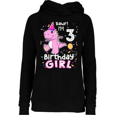 3 Year Old Dinosaur Birthday 3rd T Rex Dino Three Saurus Womens Funnel Neck Pullover Hood