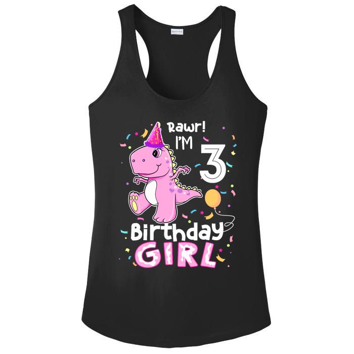 3 Year Old Dinosaur Birthday 3rd T Rex Dino Three Saurus Ladies PosiCharge Competitor Racerback Tank