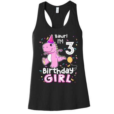 3 Year Old Dinosaur Birthday 3rd T Rex Dino Three Saurus Women's Racerback Tank