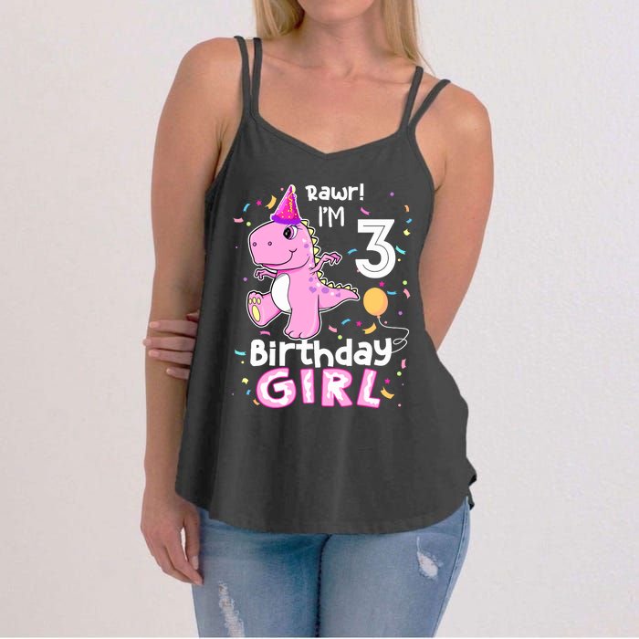 3 Year Old Dinosaur Birthday 3rd T Rex Dino Three Saurus Women's Strappy Tank