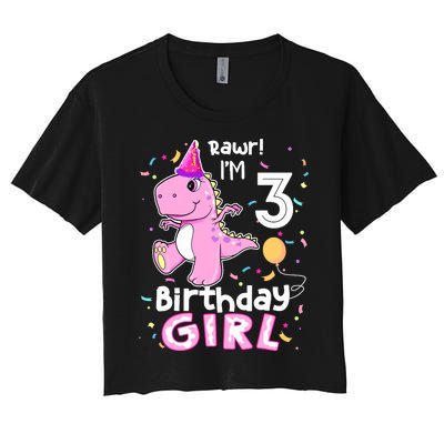 3 Year Old Dinosaur Birthday 3rd T Rex Dino Three Saurus Women's Crop Top Tee