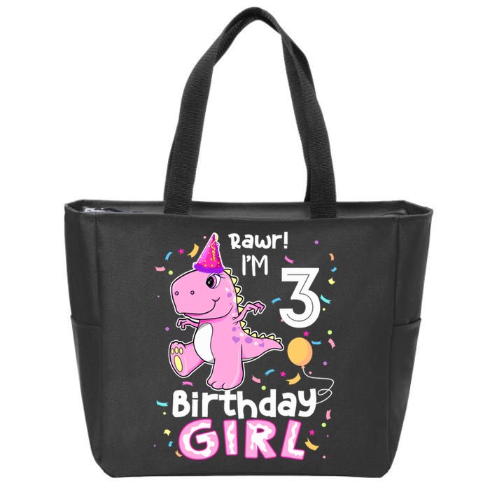 3 Year Old Dinosaur Birthday 3rd T Rex Dino Three Saurus Zip Tote Bag