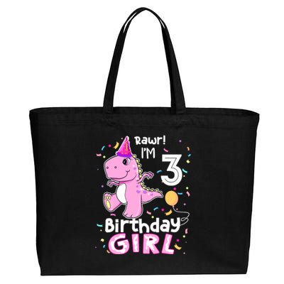 3 Year Old Dinosaur Birthday 3rd T Rex Dino Three Saurus Cotton Canvas Jumbo Tote