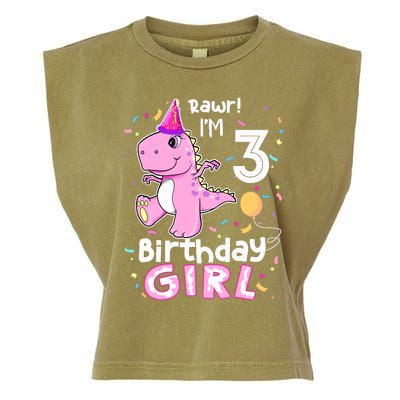 3 Year Old Dinosaur Birthday 3rd T Rex Dino Three Saurus Garment-Dyed Women's Muscle Tee