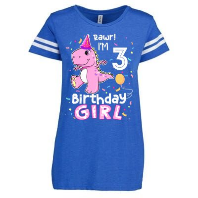 3 Year Old Dinosaur Birthday 3rd T Rex Dino Three Saurus Enza Ladies Jersey Football T-Shirt