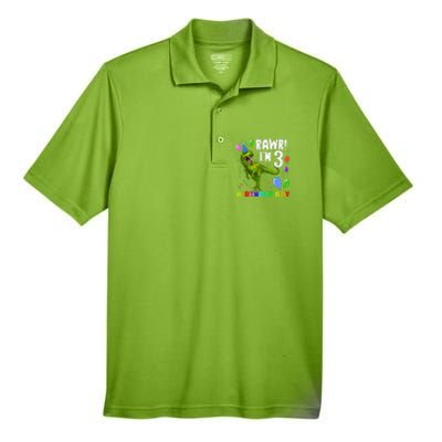 3 Year Old 3rd Birthday T Rex Dinosaur Men's Origin Performance Pique Polo