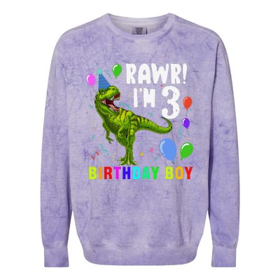 3 Year Old 3rd Birthday T Rex Dinosaur Colorblast Crewneck Sweatshirt