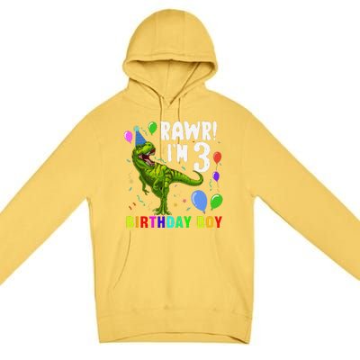 3 Year Old 3rd Birthday T Rex Dinosaur Premium Pullover Hoodie