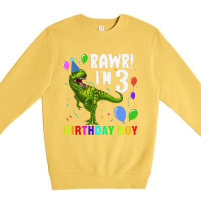 3 Year Old 3rd Birthday T Rex Dinosaur Premium Crewneck Sweatshirt