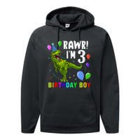 3 Year Old 3rd Birthday T Rex Dinosaur Performance Fleece Hoodie