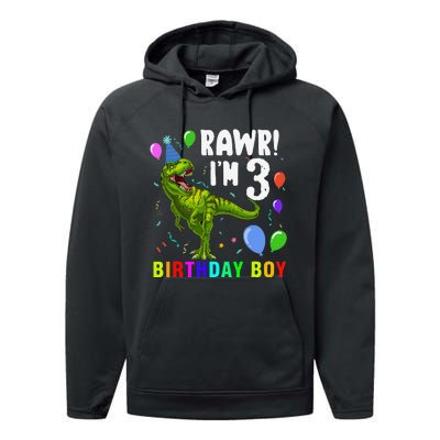 3 Year Old 3rd Birthday T Rex Dinosaur Performance Fleece Hoodie