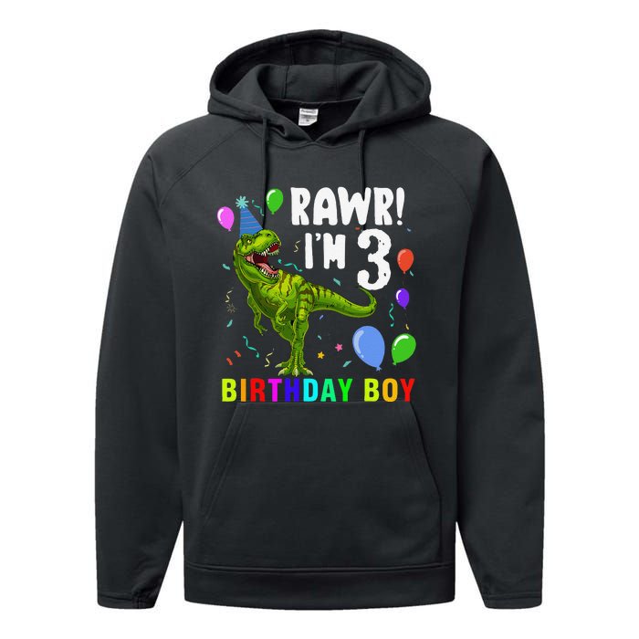 3 Year Old 3rd Birthday T Rex Dinosaur Performance Fleece Hoodie