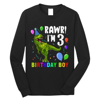 3 Year Old 3rd Birthday T Rex Dinosaur Long Sleeve Shirt