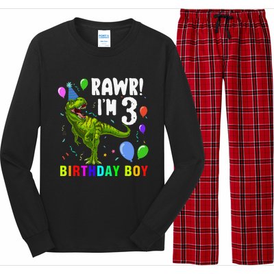 3 Year Old 3rd Birthday T Rex Dinosaur Long Sleeve Pajama Set