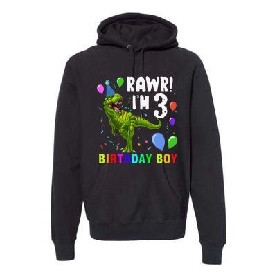 3 Year Old 3rd Birthday T Rex Dinosaur Premium Hoodie