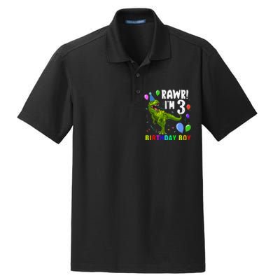 3 Year Old 3rd Birthday T Rex Dinosaur Dry Zone Grid Polo