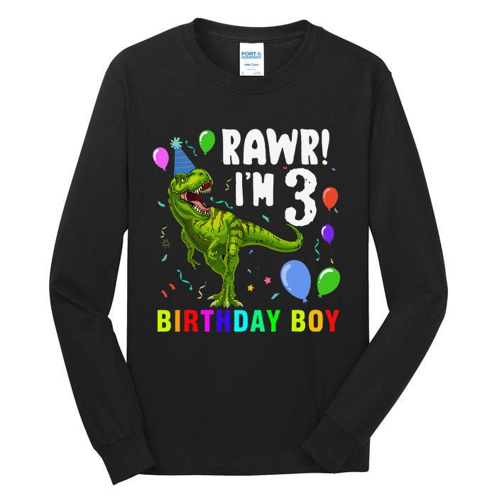 3 Year Old 3rd Birthday T Rex Dinosaur Tall Long Sleeve T-Shirt