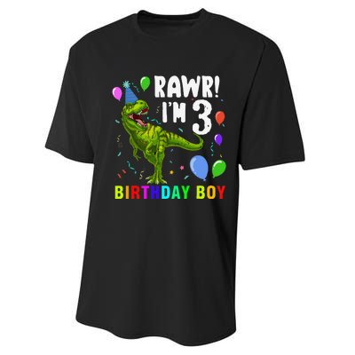 3 Year Old 3rd Birthday T Rex Dinosaur Performance Sprint T-Shirt