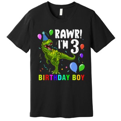 3 Year Old 3rd Birthday T Rex Dinosaur Premium T-Shirt