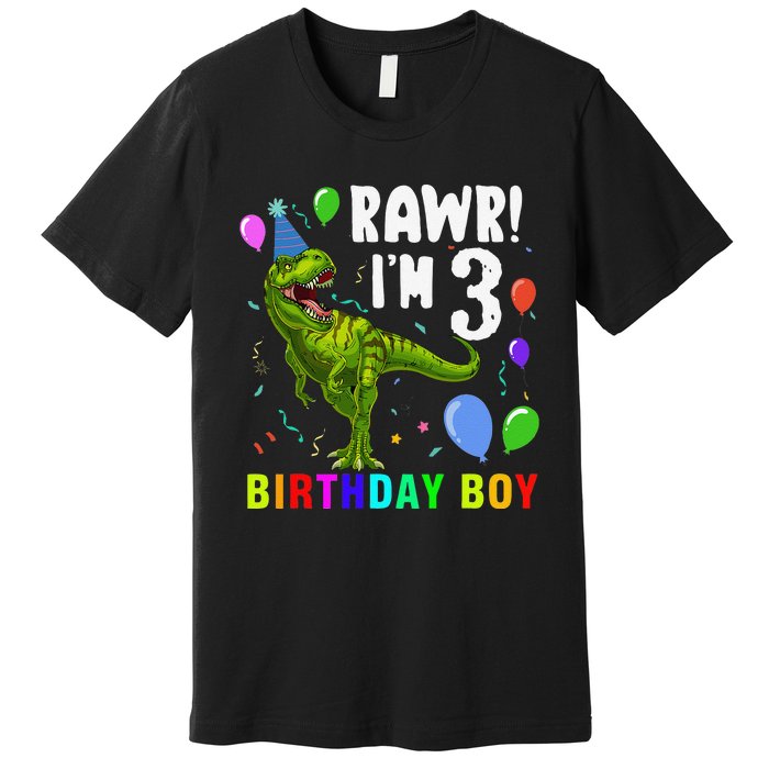 3 Year Old 3rd Birthday T Rex Dinosaur Premium T-Shirt