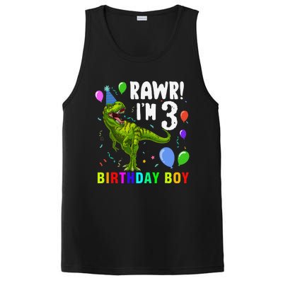 3 Year Old 3rd Birthday T Rex Dinosaur PosiCharge Competitor Tank