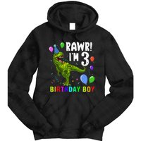 3 Year Old 3rd Birthday T Rex Dinosaur Tie Dye Hoodie