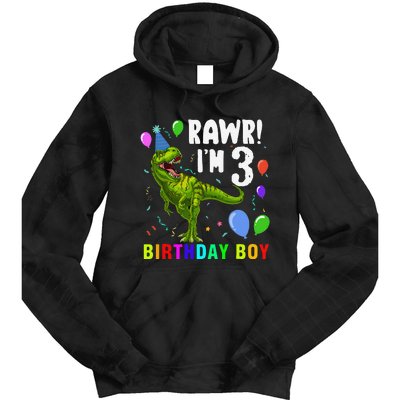 3 Year Old 3rd Birthday T Rex Dinosaur Tie Dye Hoodie