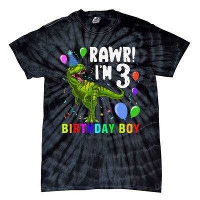 3 Year Old 3rd Birthday T Rex Dinosaur Tie-Dye T-Shirt