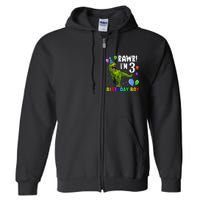 3 Year Old 3rd Birthday T Rex Dinosaur Full Zip Hoodie