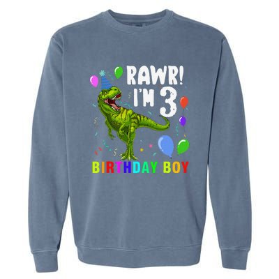 3 Year Old 3rd Birthday T Rex Dinosaur Garment-Dyed Sweatshirt